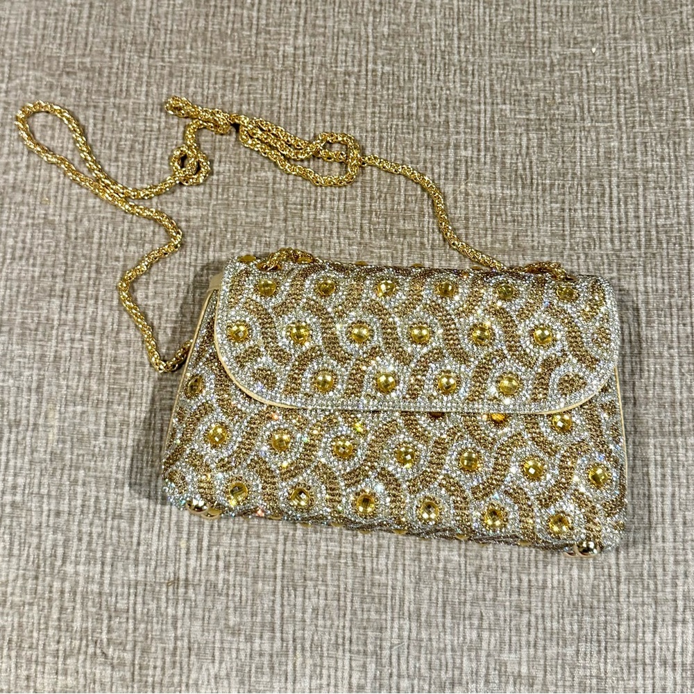 Elegant Gold Beaded Clutch